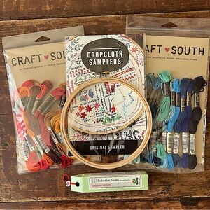 Dropcloth Samplers Embroidery Kit: Hoop, Floss, Needles, and Sampler